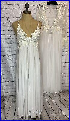 Vtg Gold Crown Victoria's Secret Bridal Peignoir Set Nylon Lace XS USA Made NOS