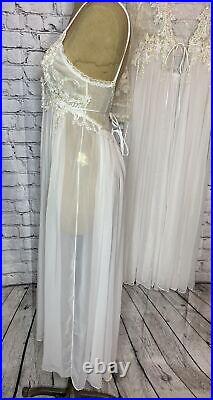 Vtg Gold Crown Victoria's Secret Bridal Peignoir Set Nylon Lace XS USA Made NOS