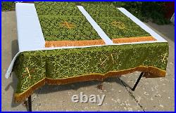 Vtg Religious Paraments Altar Banner Set Green, Gold Fringe 100% Pure Silk