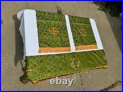 Vtg Religious Paraments Altar Banner Set Green, Gold Fringe 100% Pure Silk