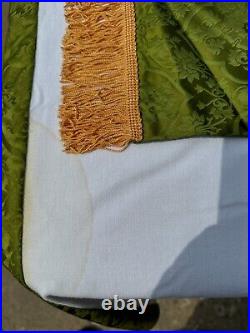 Vtg Religious Paraments Altar Banner Set Green, Gold Fringe 100% Pure Silk