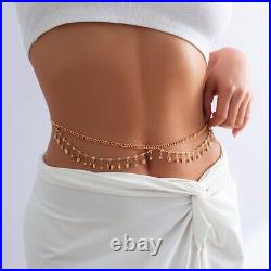 Waist Cuban Chain Set Layered Butterfly Dainty Belly Chain 14KYellow Gold Plated