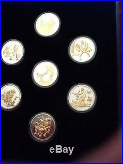 Walt Disney's Fantasia 7 Coin Set. 999 Pure Silver 22kt Gold Plated Nib