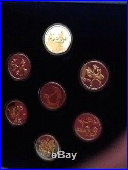 Walt Disney's Fantasia 7 Coin Set. 999 Pure Silver 22kt Gold Plated Nib