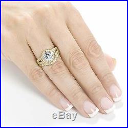 White Diamond 10k Yellow Real Pure Gold Round Wedding Band Set Engagement Ring