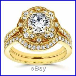 White Diamond Real Pure 10k Yellow Gold Cushion Wedding Band Set Engagement Ring