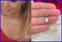 White Gold Diamond Jewelry SET Tear Drop Diamond Pendant Earrings Solid 18k Gold