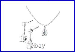 White Gold Diamond Jewelry SET Tear Drop Diamond Pendant Earrings Solid 18k Gold