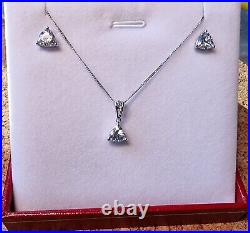 White Gold Solitaire Pendant Necklace & Matching Earrings Set Perfect Valentines