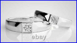 White Moissanites Luxury Design Solitaire Couple Band Set In Pure 10K White Gold