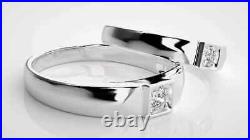 White Moissanites Luxury Design Solitaire Couple Band Set In Pure 10K White Gold