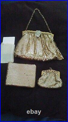 Whiting & Davis gold mesh bag set. Never used. Perfect condition. Includes box