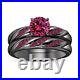 Women's Bridal Ring Set Round Cut Sapphire 10k Black Gold Finish 925 Pure Silver