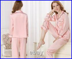 Womens 22 Momme 100% Pure Mulberry Silk Pajamas Set Shirts & Lounge Pants PJS