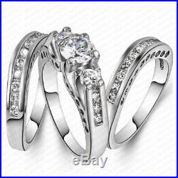 Womens Engagement Ring and Wedding Band Trio Ring Set in Pure 10K White Gold