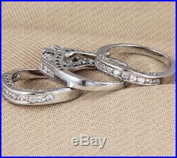 Womens Engagement Ring and Wedding Band Trio Ring Set in Pure 10K White Gold