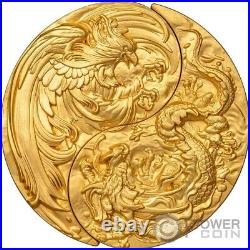 YIN YANG DRAGON & PHOENIX Gold Gilded Set 2 x 1 Oz Silver Coin 5000 Francs Chad