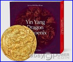 YIN YANG DRAGON & PHOENIX Gold Gilded Set 2 x 1 Oz Silver Coin 5000 Francs Chad