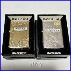 Zippo Zippo Pure Gold Plated 15 Micron Set of 2 New Unused